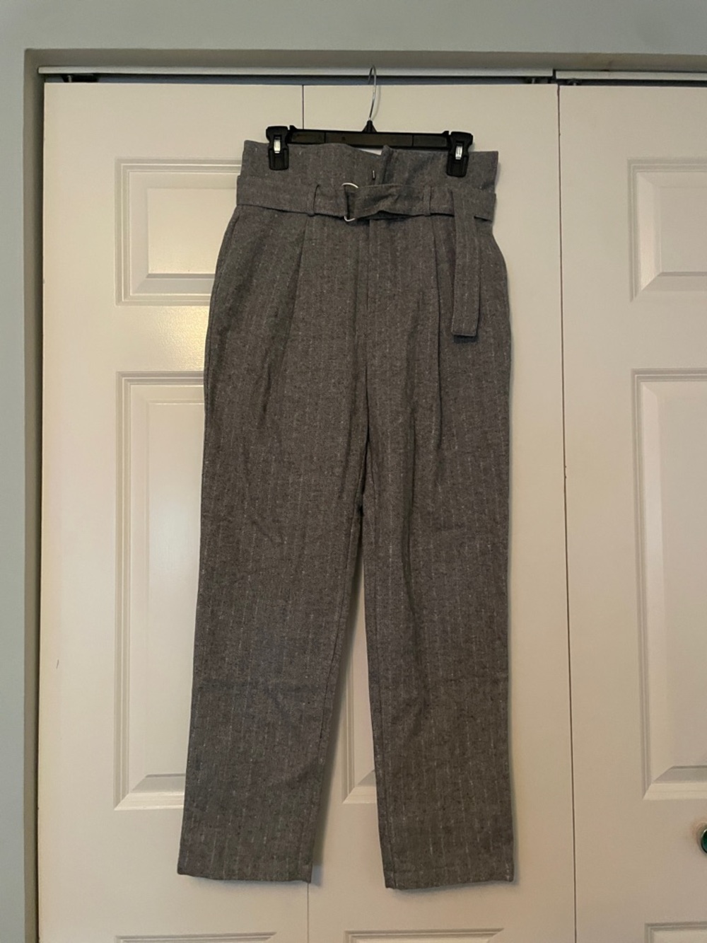 Linen and Dot brand Gray Pinstripe Paperbag Waist Trousers